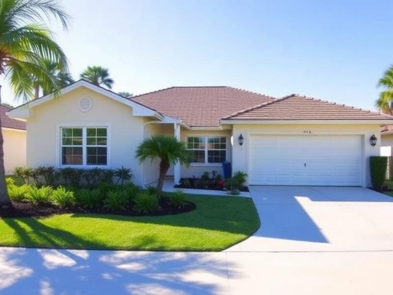 Traditional site-built Florida home with a tile roof and two-car garage